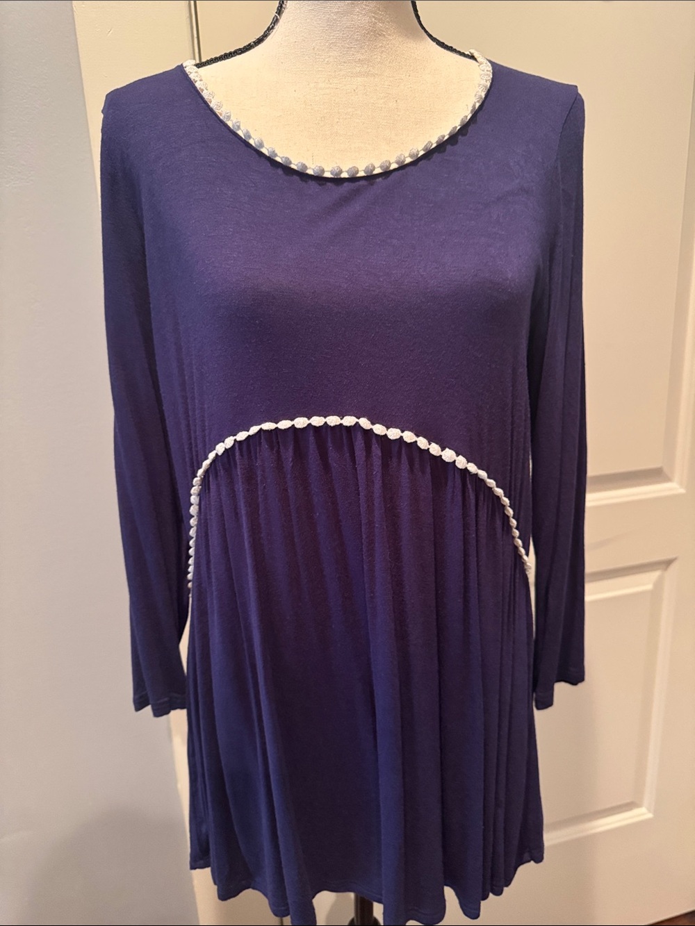 twenty second Navy Blue Long-Sleeve Babydoll Tunic with White Trim